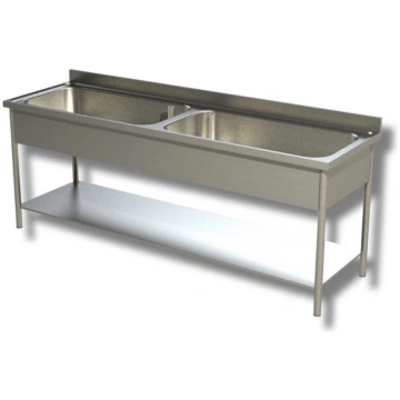 Stainless steel sink with two big tubs on legs wit