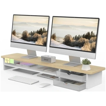 Fenge Dual Monitor Stand Riser with 2 Acrylic Draw
