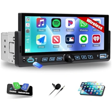 CAMECHO Auto radio 1 DIN bezvadu Carplay Android B