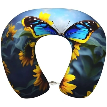 Sunflower Blue Butterfly Memory Foam ceļojuma spil