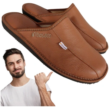 Ērtas vīriešu ādas čības, dabīgā āda, zeltaini brū