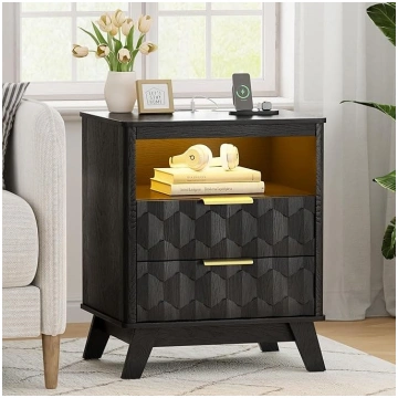 Lvifur LED Bedside Cabinet with 1 USB Ports and 1 