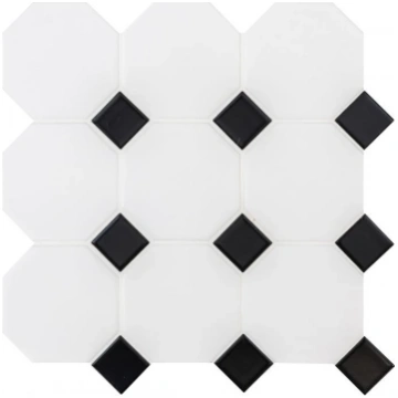 FLĪZES OCTAGON WHITE DOT BLACK 30x30