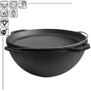 Āzijas čuguna katls ar čuguna vāku-grillpanna, 15L