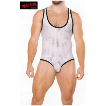 Hard Core Peep Backless Singlet - White - Large / 
