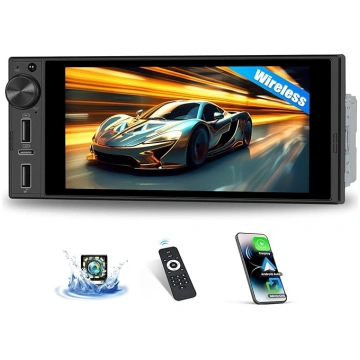 1 DIN automašīnas radio ekrāns ar bezvadu CarPlay