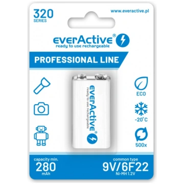 Uzlādējams 6F22 Ni-MH everActive 9V 320mAh Profess