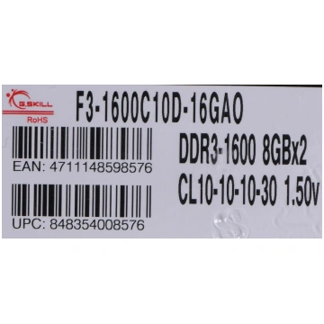 G.Skill 16GB PC3-12800 Kit memory module 2 x 8 GB 