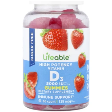 Lifeable, High Potency Vitamin D3 Gummies, Strawbe