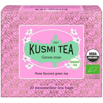 Zaļā tēja ROSE, 20 muslīna tējas maisiņi, Kusmi Te