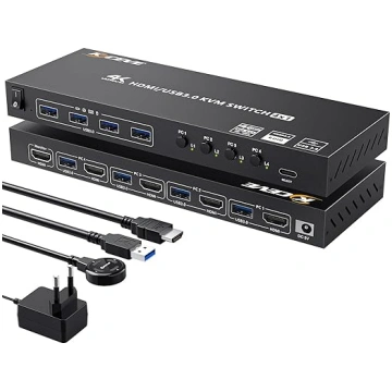 KVM komutators 4 datoriem un 1 monitoram, HDMI 4K 