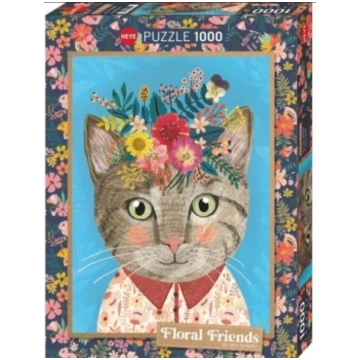 Heye Puzzle 1000 Floral Friends Kotek z kwiatami 1