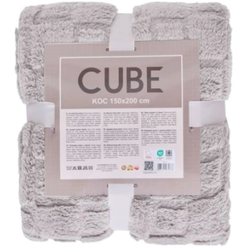 KOC CUBE 150X200 ŻAKARD SHERPA SREBRNY FARO TEKSTY