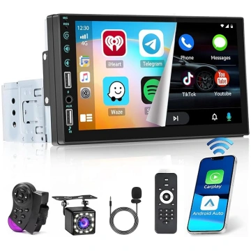 1 DIN auto radio CarPlay bezvadu e Android automaš