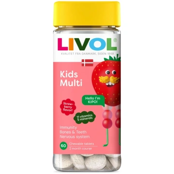 LIVOL Kids Multi ar zemeņu garšu, 60 košļājamās ta