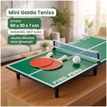 Mini ping pong galda tenisa komplekts 60x30cm, kok