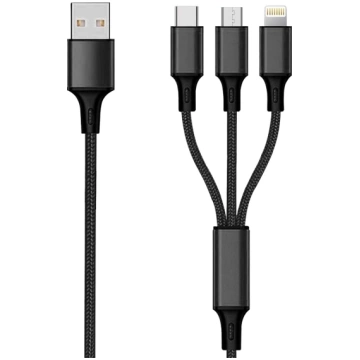 2GO 3in1 USB Ladekabel Micro-USB Apple TypeC Nylon