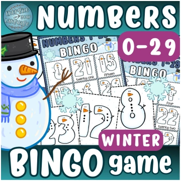 Winter Numbers 0-29 Vocabulary BINGO Game Pirmssko