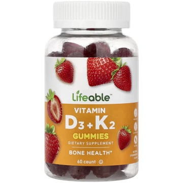 Lifeable, Vitamin D3 + K2 Gummies, Natural Strawbe