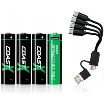 1x4 Coast Zithion-X Mignon AA Battery, USB-C Charg