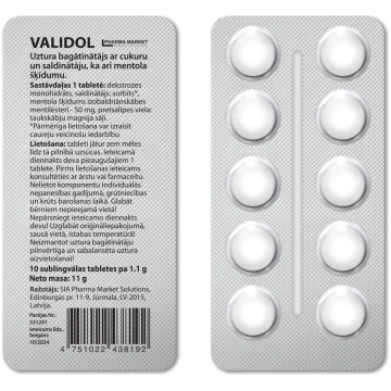 VALIDOL sublingvālas tabletes