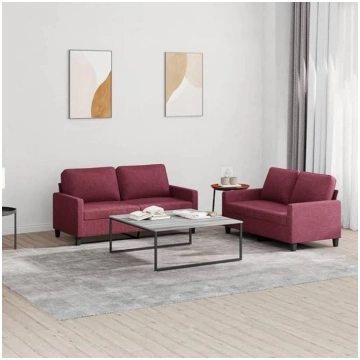 2-TLG. Sofagarnitur Set Weinrot Stoff Couch mit Ki
