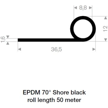 P Gs EPDM gumijas profils 8.8x36.5mm