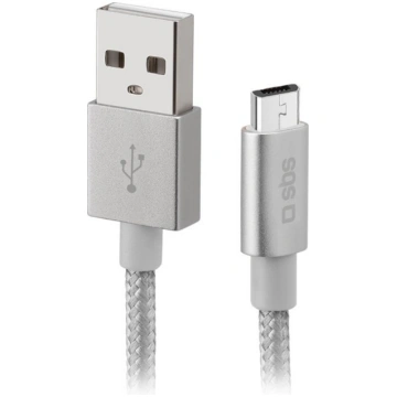SBS Silver Metal Braided, USB-A - Micro USB, sudra
