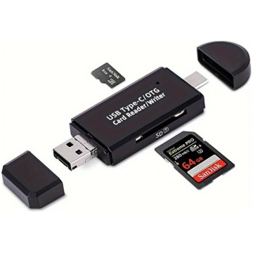 3-in-1 Atmiņu karšu lasītājs - Micro USB/USB/USB C