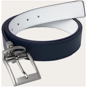 Reversible leather belt blue navy and white square
