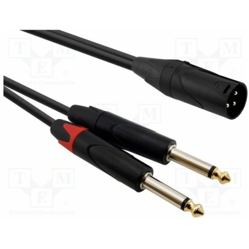 Cable; Jack 6,3mm plug x2,XLR male 3pin; 1m; black