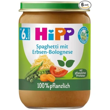 HiPP bioloģiskie spageti ar zirņu boloņezes mērci 