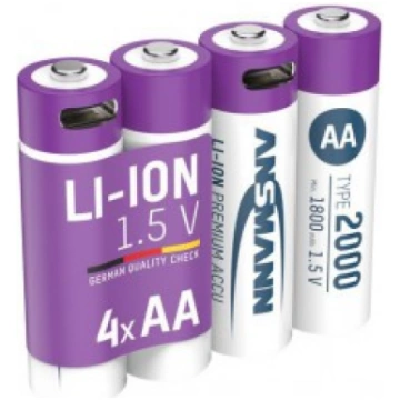 Lādējamās baterijas AA 1.5V 2000mAh 4gb ar USB-C A