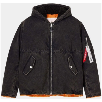 PURPLE X ALPHA HOODED BOMBER - BLACK / XS
