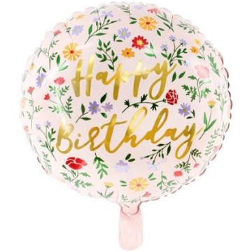 Folija balons Happy Birthday, aplis - pildīts ar h