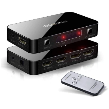 HDMI sadalītājs, pārslēdzējs, 4 porti, ar tālvadīb