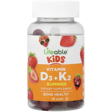 Lifeable, Kids, Vitamin D3 + K2 Gummies, Strawberr