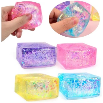 Glitter Ice Cube Squishy Toy, Malt Sugar Gel Slow 