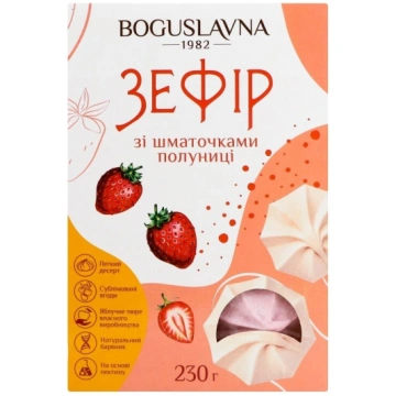 Zefīrs BOGUSLAVNA, ar zemeņu gabaliņiem, 230g