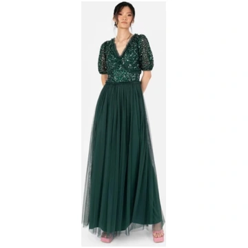 Maya Emerald Green Short Sleeve Embellished Maxi D