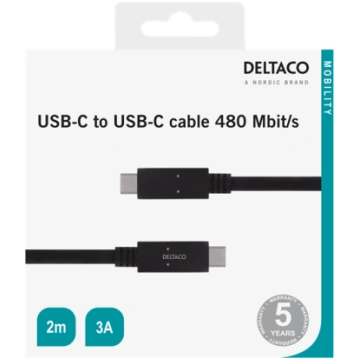 DELTACO USB 2.0 USB-C to USB-C cable, 2m, USB-IF c