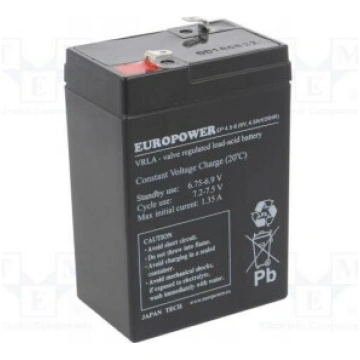 BATTERY 6V 4.5AH VRLA/EP4.5-6 EUROPOWER EMU