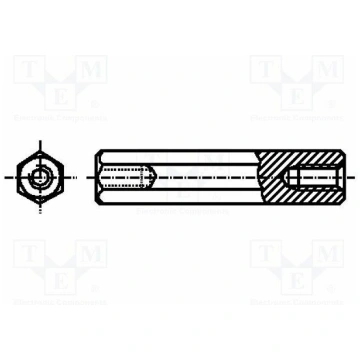 Screwed spacer sleeve; 12mm; Int.thread: M3; hexag