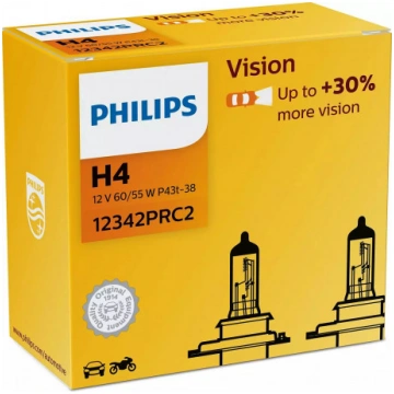 H4 12V 60/55W P43t Vision +30% 2GAB. Philips 12342
