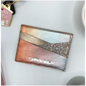 Portacarte, sfumatura tramonto, glitter e rose gol