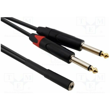 Cable; Jack 3.5mm socket,Jack 6,3mm plug x2; 0.5m;
