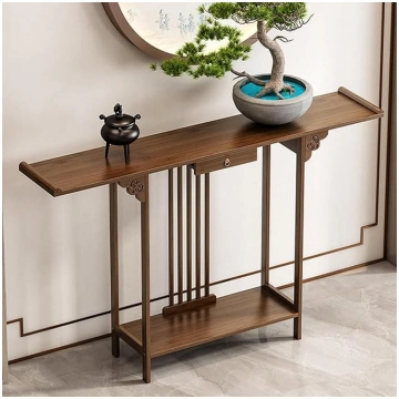 Bamboo Console Sofa Table, Narrow Long Vintage Con
