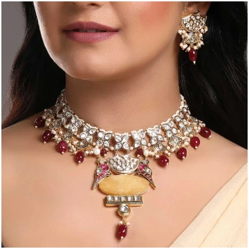 Ruby Beaded Parrot Necklace Set - HRNS 257 Hrisha 