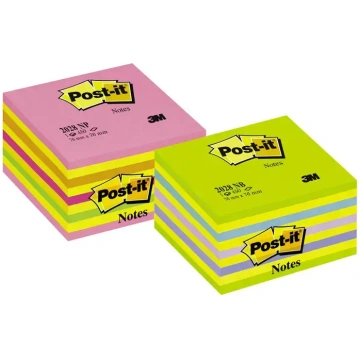 Post-It Neon sticky note cube, 76x76mm, yellow and