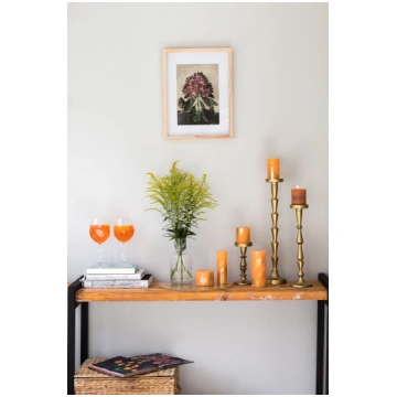 Set of candles, orange with gold pattern
